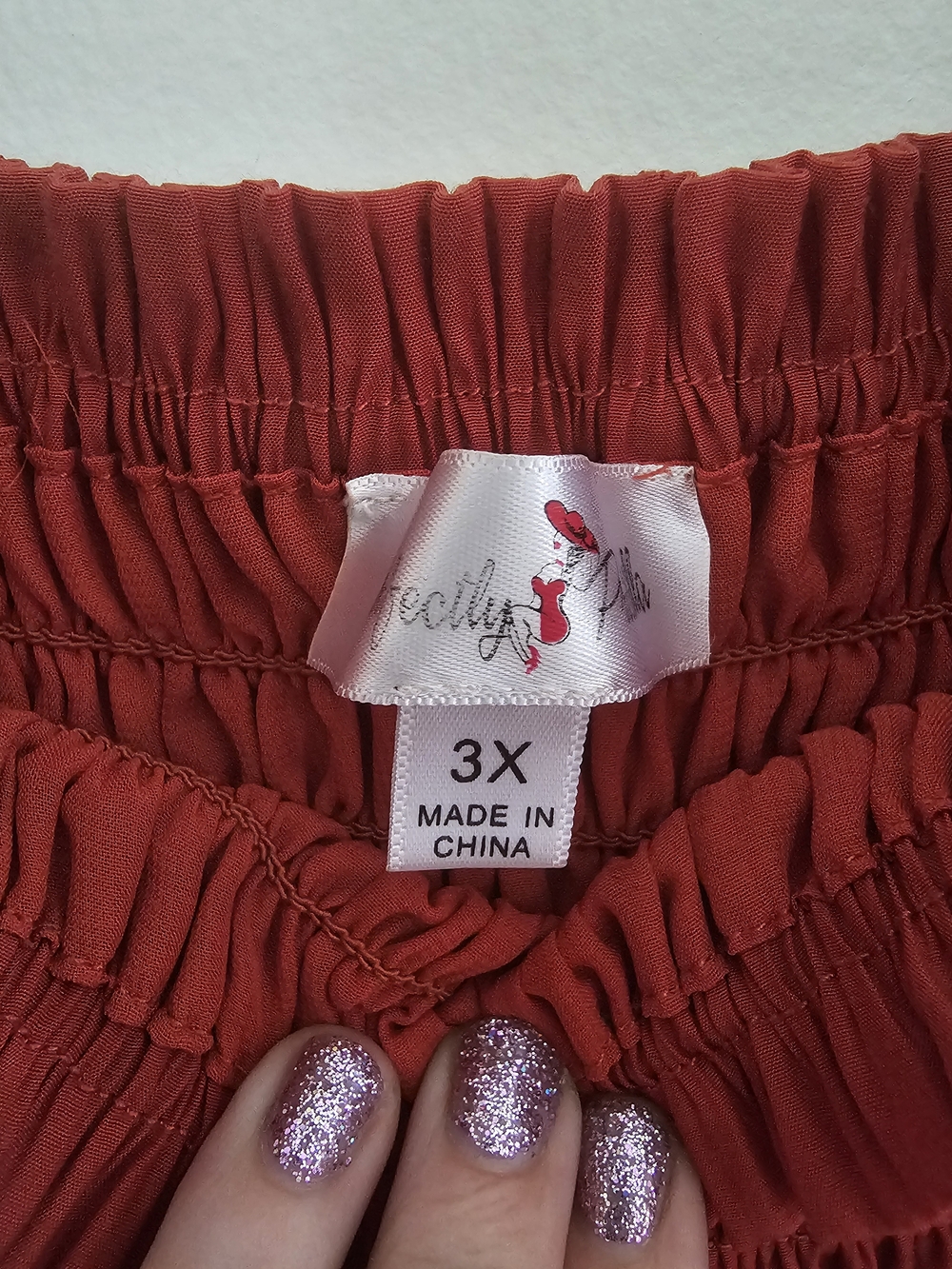 Smocked Red Peplum Blouse with Puff Sleeves - Picture 4 of 5